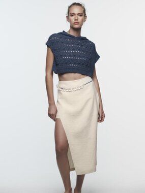 Zara Linen Style Pareo Skort Linen Midi Size Large